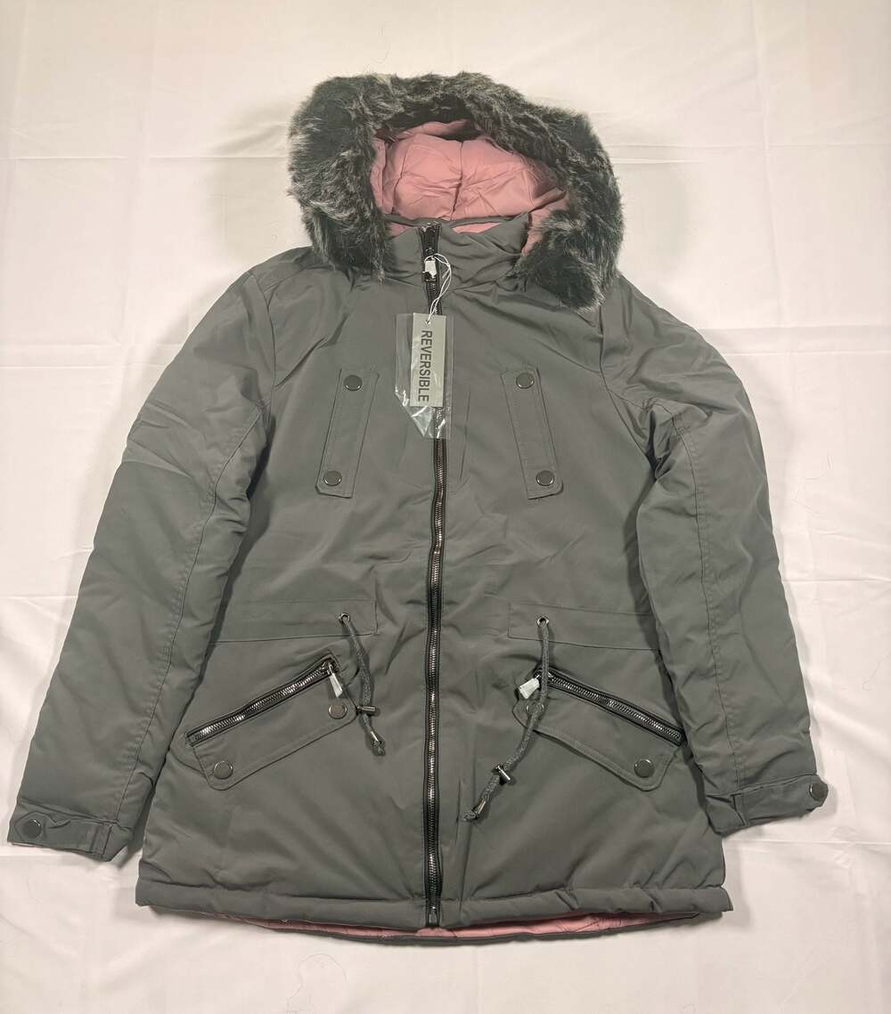 House of Apparel Reversible Faux Fur Hooded Puffer Jacket